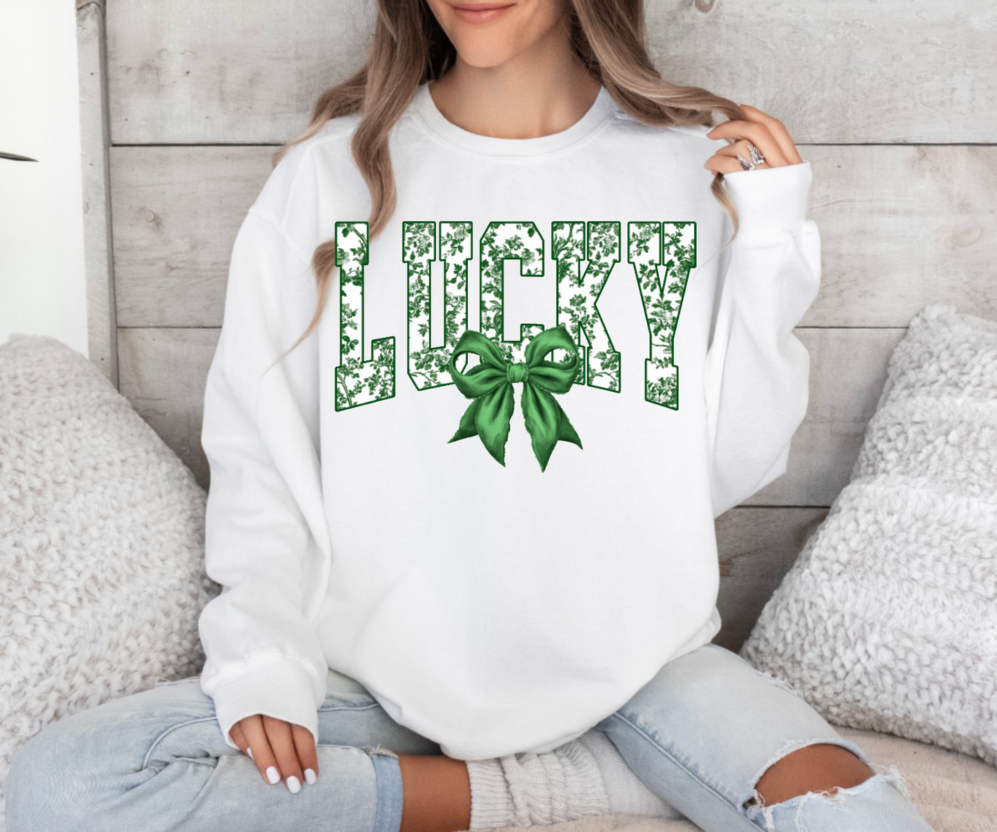 Lucky Toile Bow Crewneck Sweatshirt