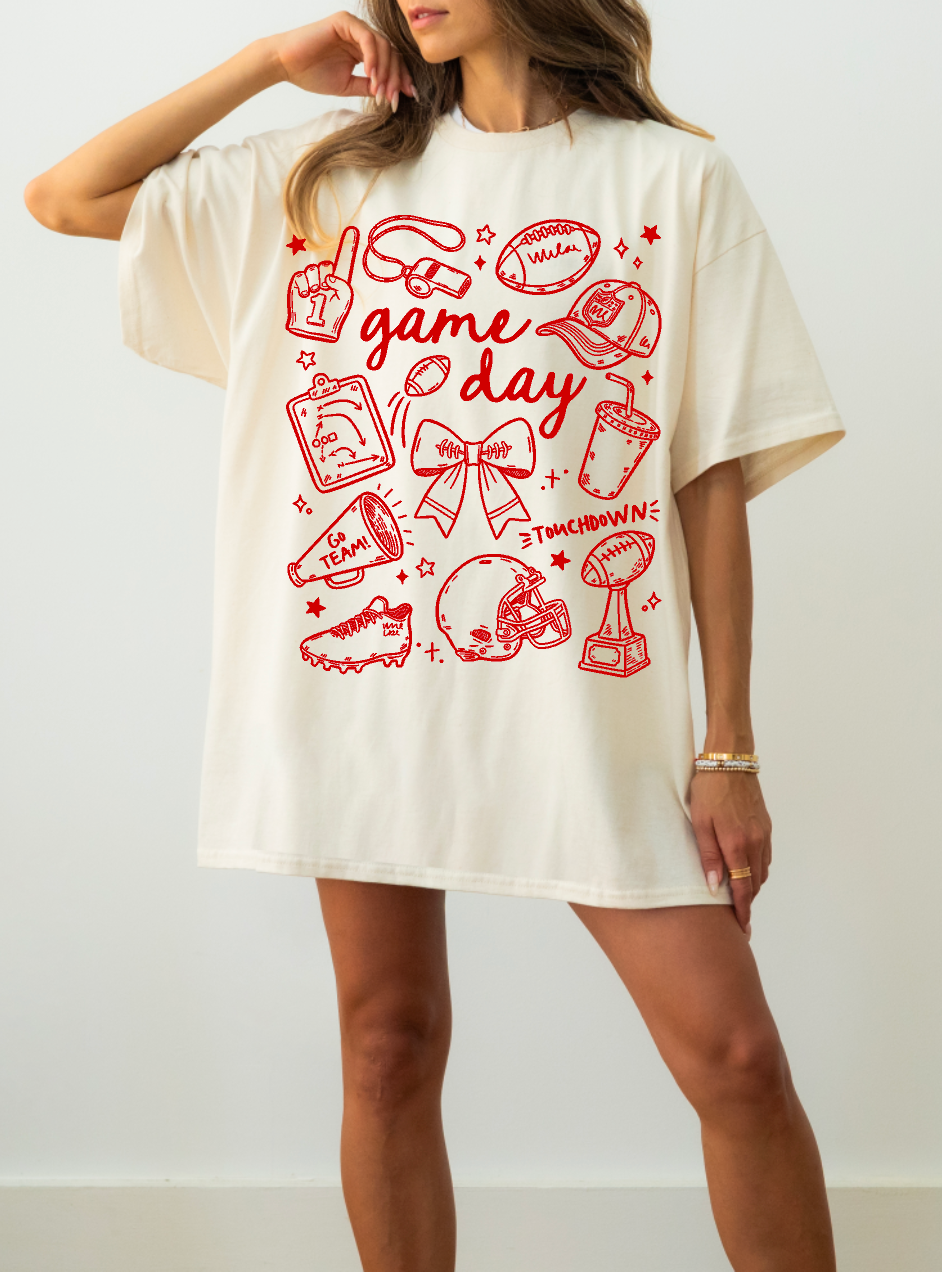 Game Day Doodles Red Comfort Colors Short Sleeve