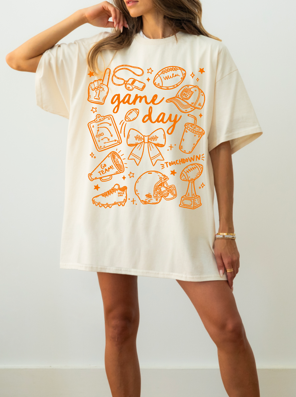 Game Day Doodles Orange Comfort Colors Short Sleeve
