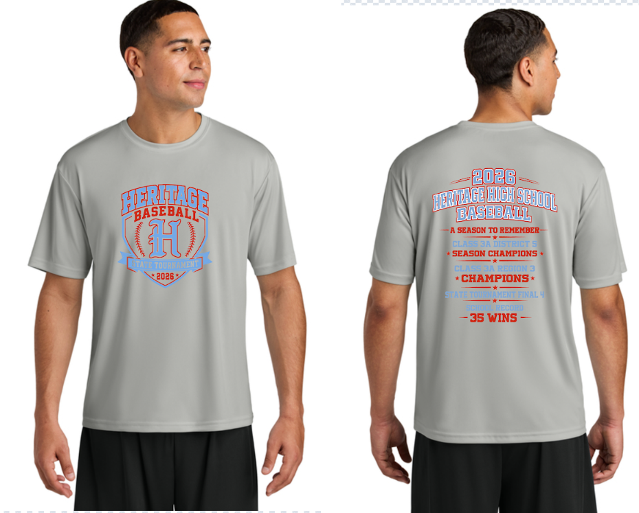 Heritage Baseball Dry-Fit Tee – Silver