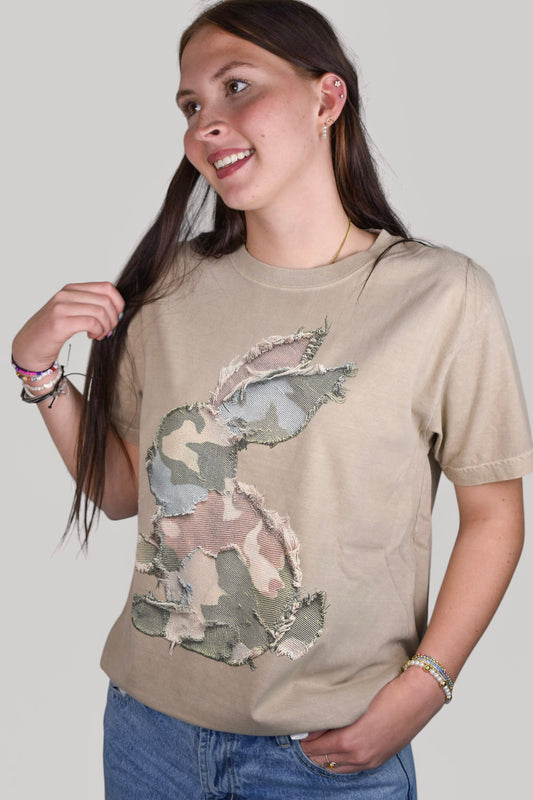 Camo Frayed Bunny Tee