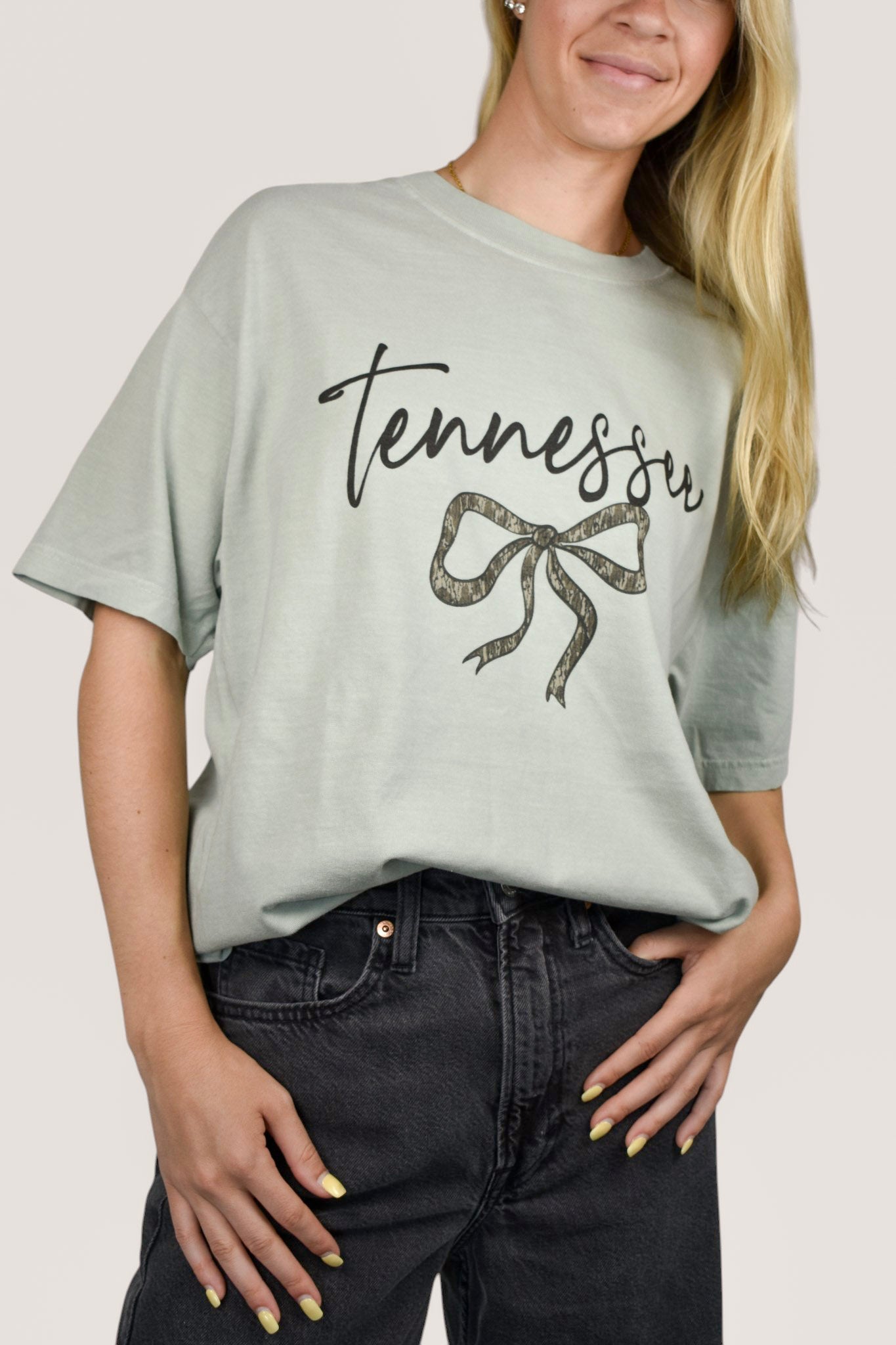 Tennessee Camo Script Bow Comfort Colors Tee