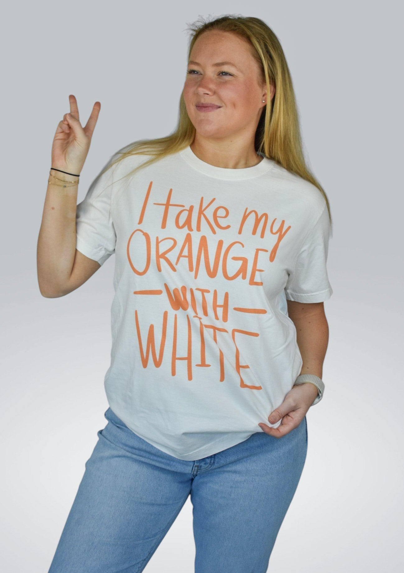 Orange with White - Vintage White