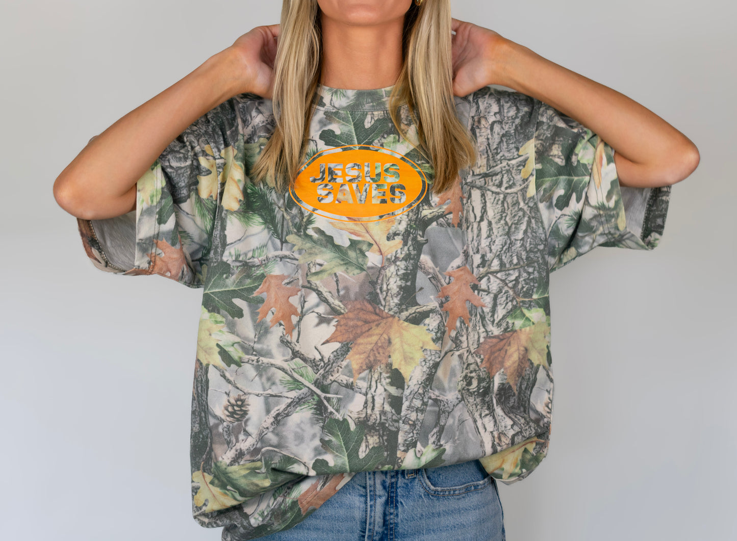 Jesus Saves Woodland Camo Tee