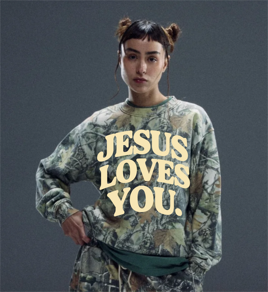Jesus Loves You Camo Crewneck