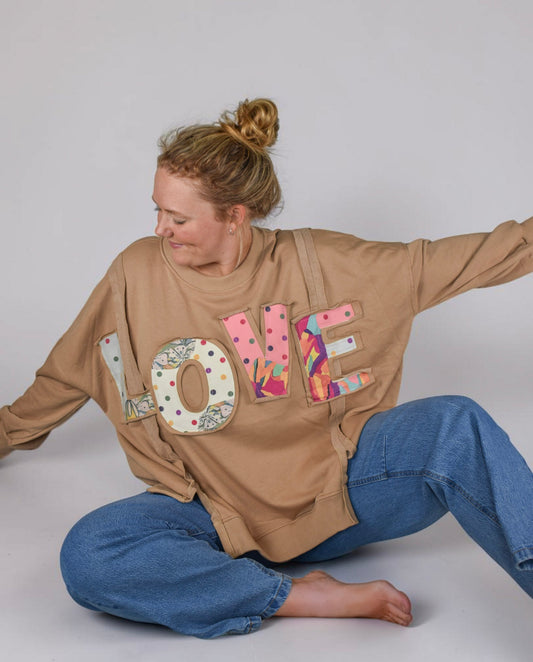Vintage Patchwork “LOVE” Oversized Crewneck Sweatshirt