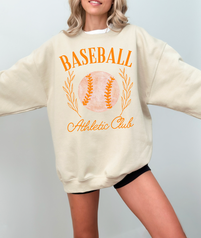 Orange and White Baseball Social Club Crewneck Sweatshirt