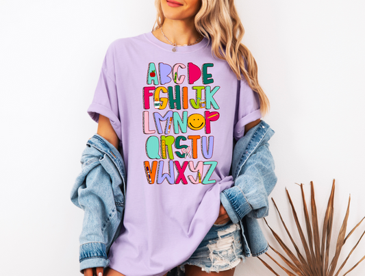 Cute Alphabet Comfort Colors Short Sleeve