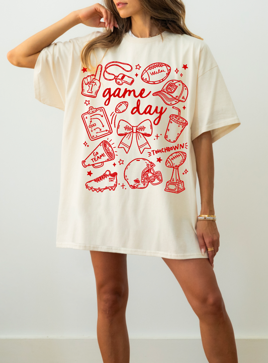 Game Day Doodles Red Comfort Colors Short Sleeve