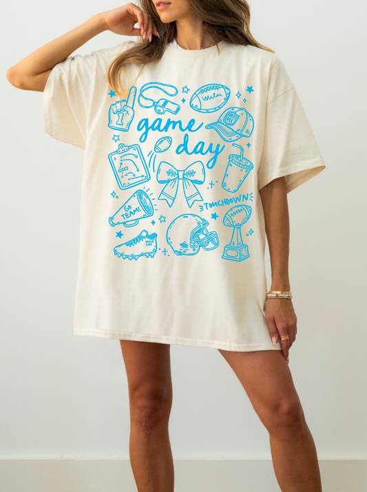Game Day Doodles Columbia Blue Comfort Colors Short Sleeve