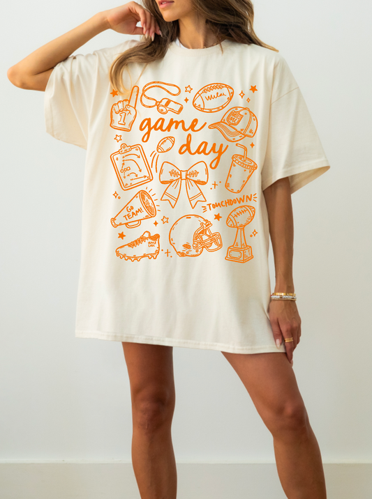Game Day Doodles Orange Comfort Colors Short Sleeve