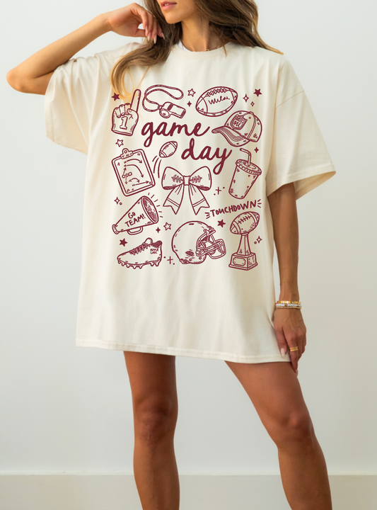 Game Day Doodles Maroon Comfort Colors Short Sleeve