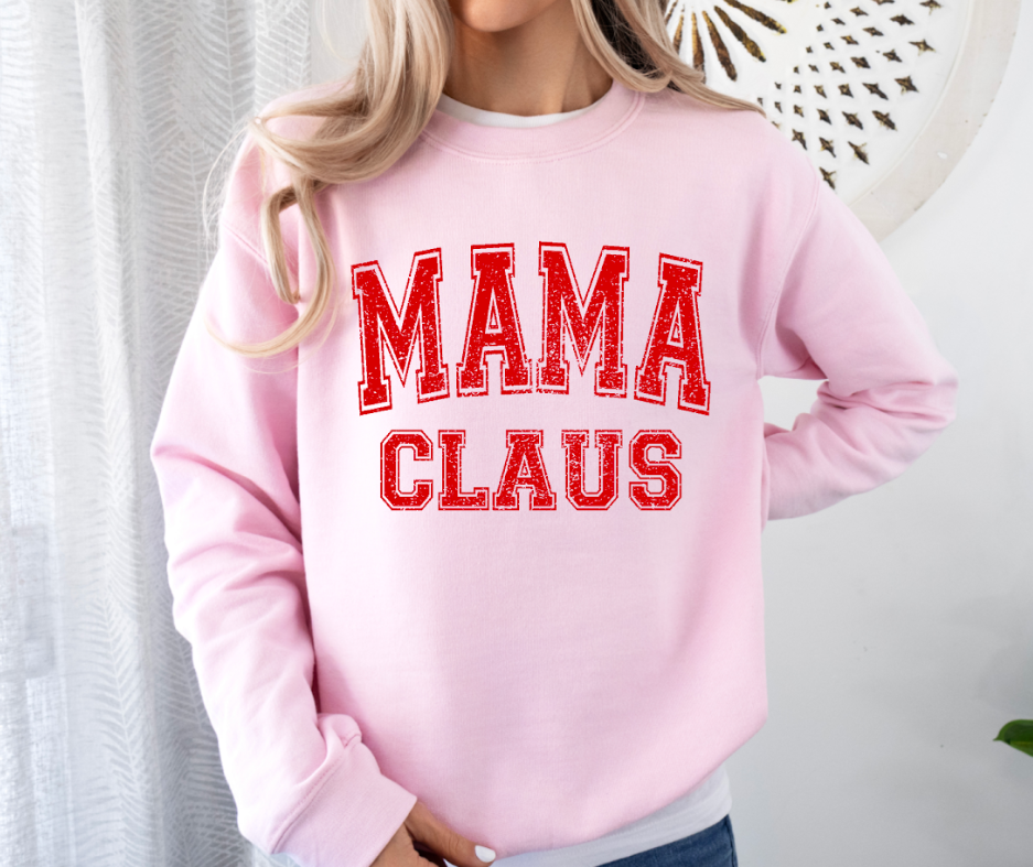 Mama Claus — Pink Retro Lettered Christmas Crewneck Sweatshirt