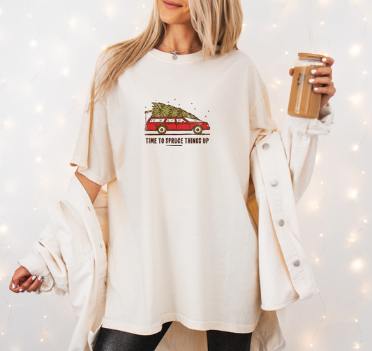 Time to Spruce Things Up  — Vintage Truck Tree Farm Christmas Short Sleeve