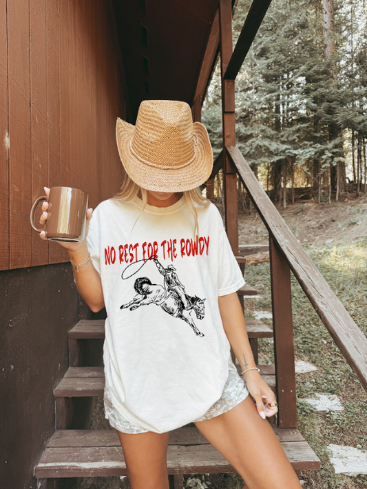 No Rest for the Rowdy – Vintage White Graphic Tee