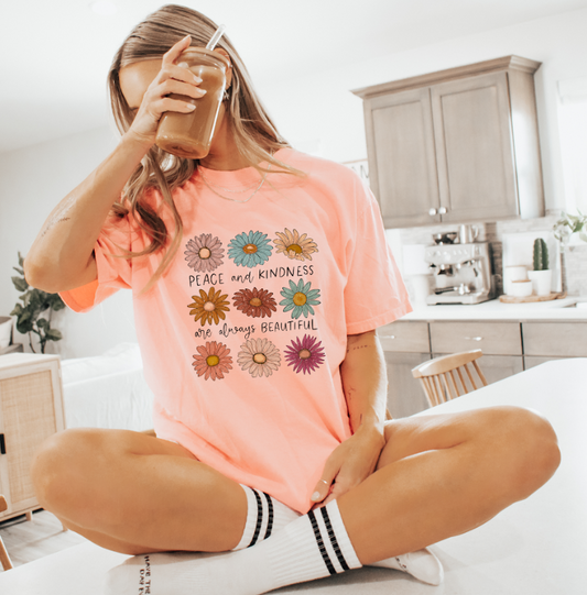 Peace and Kindness Floral Comfort Colors Tee