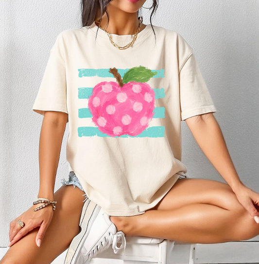 Striped Apple Comfort Colors Tee